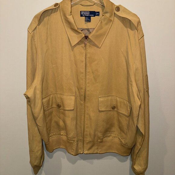 VTG Polo Ralph Lauren Desert Sand Silk Linen Military Bomber Style Jacket Sz XL - Picture 1 of 7